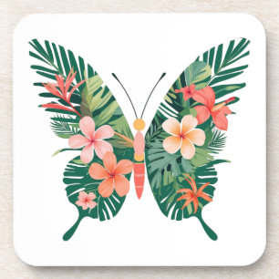Tropical Butterfly with Floral Wings Island Vibes Coaster
