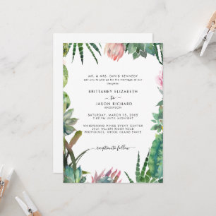 Tropical Cactus Bride Parents Listed Wedding Invitation