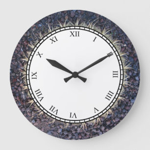 Tropical Cactus on Gravel Pin Time Roman Digits Large Clock