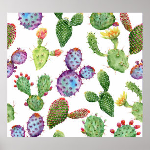 Tropical Cactus: Watercolor Seamless Pattern Poster