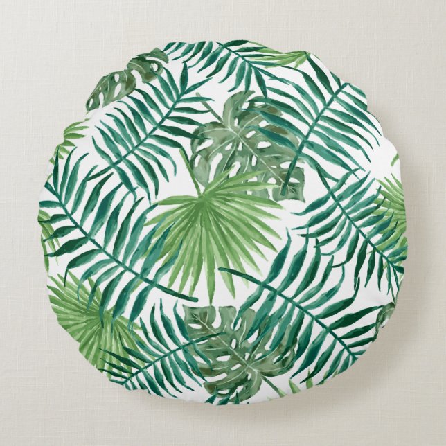 Tropical California Gifts Summer Palm Leaf Pattern Round Cushion (Front)