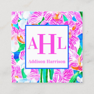 Tropical calling card, Monogram Enclosure Square Business Card