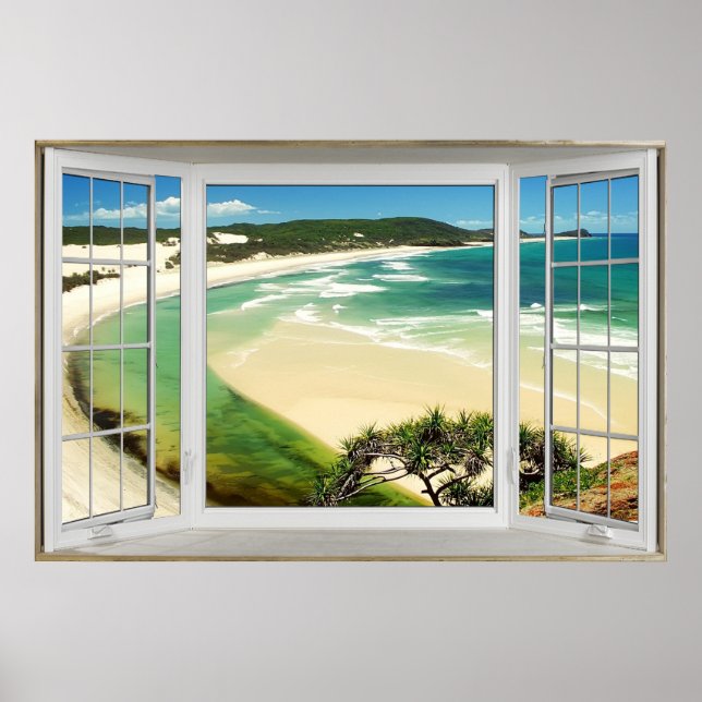 Tropical Caribbean Beach Fake Window Illusion Poster (Front)