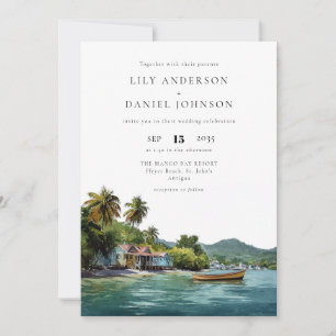 Tropical Caribbean Destination All In One Wedding Invitation