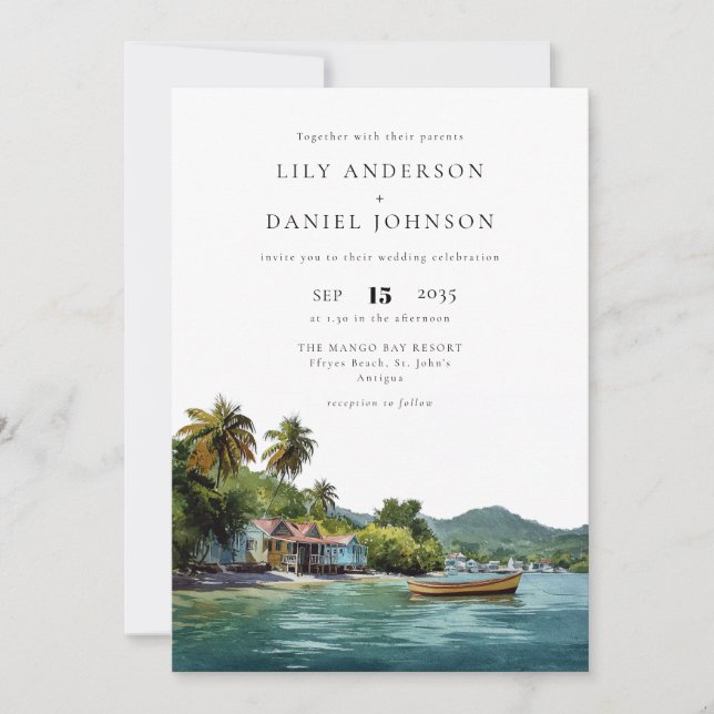 Tropical Caribbean Destination Photo Wedding Invitation (Front)