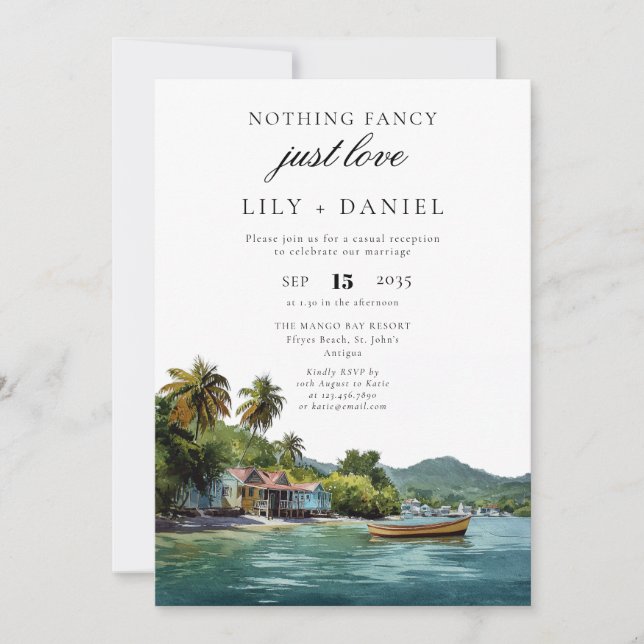 Tropical Caribbean Elopement Wedding Reception Invitation (Front)