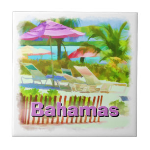Tropical Caribbean Island Beach Scene - Painterly Ceramic Tile