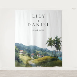 Tropical Caribbean Wedding Photo Backdrop Tapestry