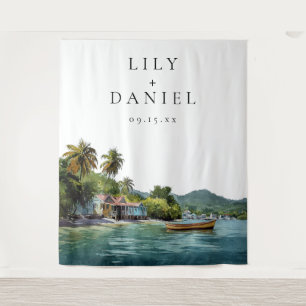 Tropical Caribbean Wedding Photo Backdrop Tapestry