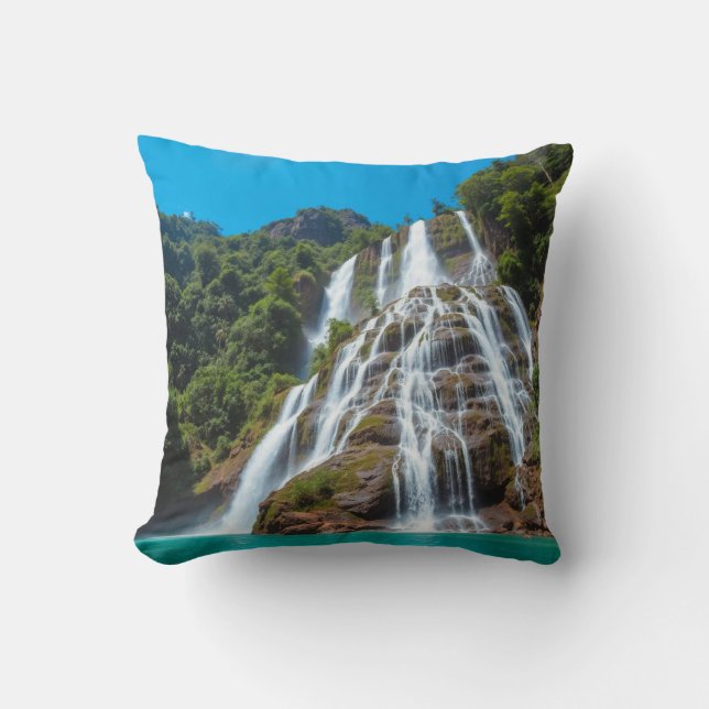 "Tropical Cascade Comfort – Waterfall Serenity  Cushion (Front)