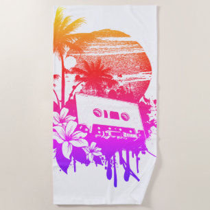 Tropical Cassette Rainbow Sunset Beach Towel