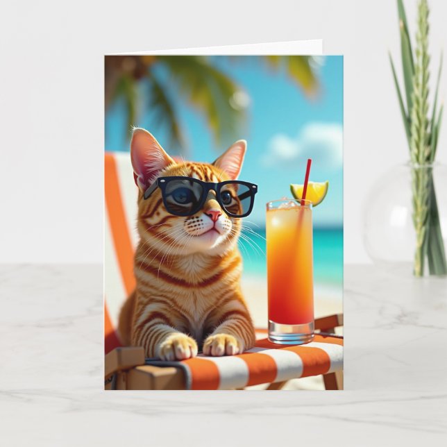 Tropical Cat Birthday Card (Front)