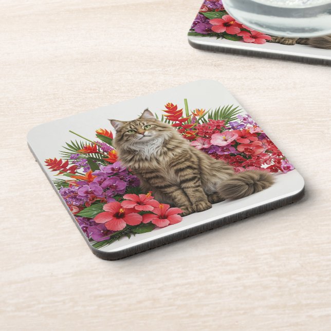 Tropical Cat Coaster Set 6 Design. (Left Side)