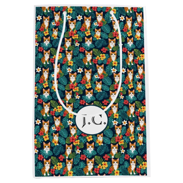 Tropical Cat Gift Bag – Hawaiian Custom initial  (Front)