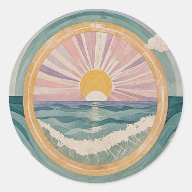 Tropical Celestial Shore Classic Round Sticker (Front)