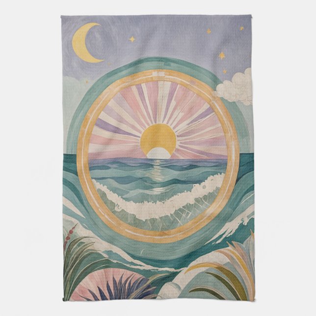 Tropical Celestial Shore Tea Towel (Vertical)