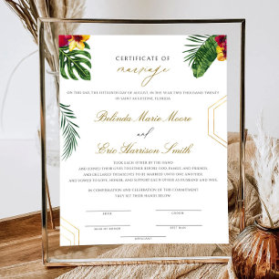 Tropical Certificate Of Marriage Poster