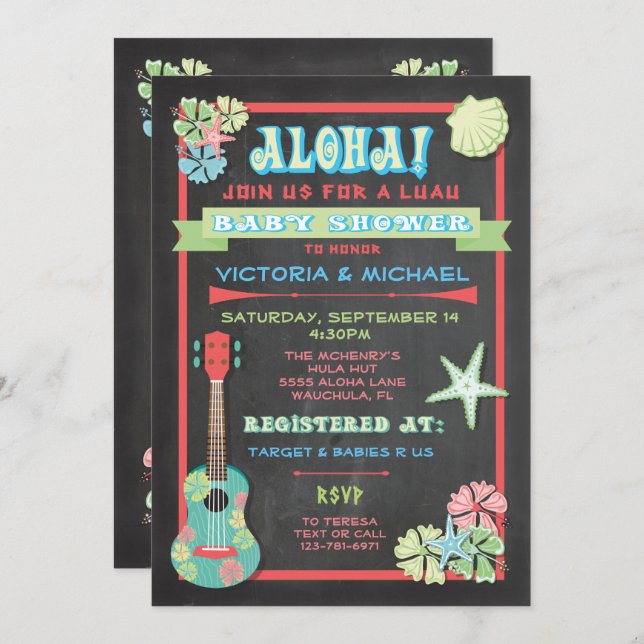 Tropical Chalkboard Luau Baby Shower invitations (Front/Back)