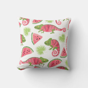 Tropical chameleons, watermelons: cute pattern cushion