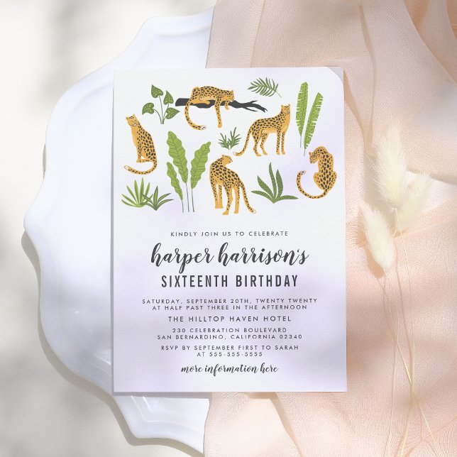 Tropical Cheetah Jungle Birthday Party Invitation (Creator Uploaded)