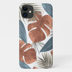 Tropical Chic Bronze Teal Modern Floral Pattern iPhone 11 Case