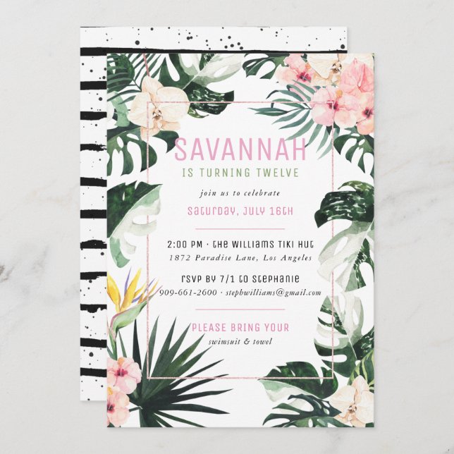 Tropical Chic | Exotic Monstera Birthday Party Invitation (Front/Back)