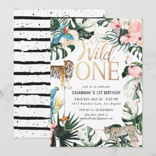Tropical Chic Gold Wild One Birthday Party Invitation