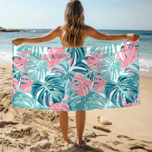 Tropical Chic Monstera Leaves Floral Pattern Beach Towel