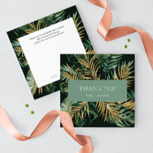 Tropical chic Palm leaves green  "Thank you" Card