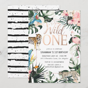 Tropical Chic Pink Wild One Birthday Party Invitation