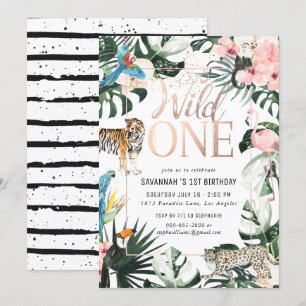 Tropical Chic   Pink Wild One Birthday Party Invitation