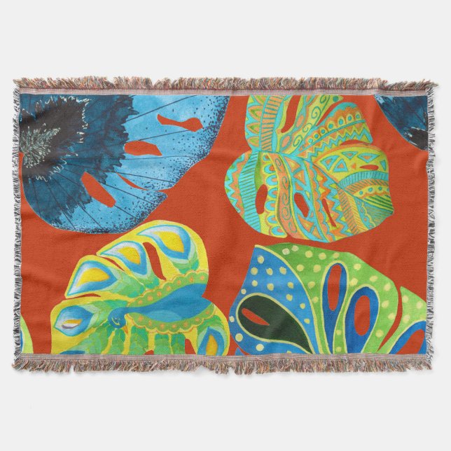 Tropical Chic: Seamless Leafy Pattern. Throw Blanket (Front)