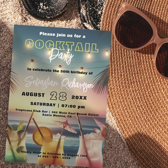 Tropical Chic Sunset Cocktail Birthday Party Invitation (Creator Uploaded)
