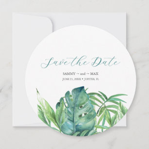 Tropical Chic Watercolor Greenery Save the Date