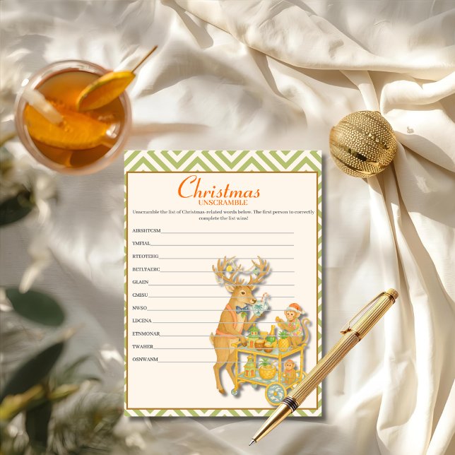 Tropical Chinoiserie Christmas Unscramble game  Holiday Card (Tropical Chinoiserie Christmas Unscramble game Holiday Card)