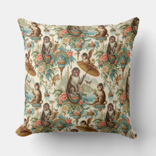 Tropical Chinoiserie Monkeys Cushion
