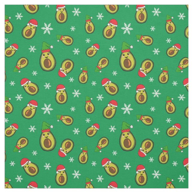Tropical Christmas Avocados and Snowflakes Fabric (Swatch)