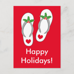 Tropical Christmas beach flip flops postcards