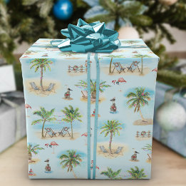 Tropical Christmas Beach Palm Trees Wrapping Paper