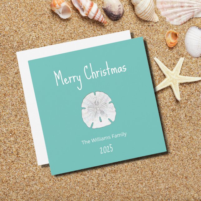 Tropical Christmas Beach Sand Dollar Teal Holiday Card (Creator Uploaded)