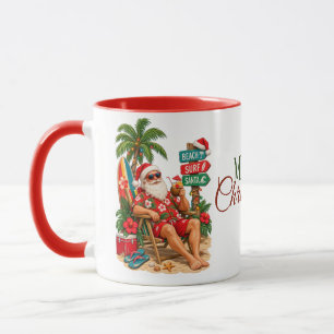 Tropical Christmas Beach Santa Retro Tropical Mug