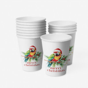 Tropical Christmas Bird Retro Merry Christmas Paper Cups
