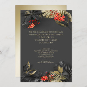 Tropical Christmas Black Gold Crimson Foliage Invitation