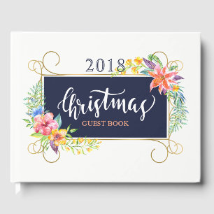 Tropical Christmas Bouquet & Gold Frame Guest Book