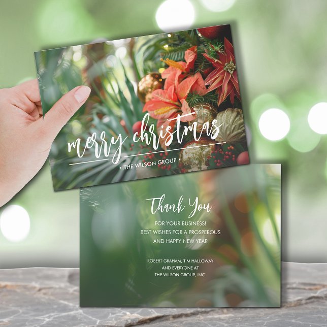Tropical Christmas Business Holiday Card (Tropical palms and poinsettias Christmas business greeting cards, PRINTED and/or INSTANT DOWNLOAD)