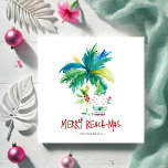 Tropical Christmas Card<br><div class="desc">These beachy Christmas greeting cards feature an island-inspired exotic palm tree and cute holiday Santa. The words "Merry Beach-mas" are set in hand lettered type. Use the template fields to add your personalised greeting. A charming choice to send to friends and family this holiday season. If you are looking for...</div>