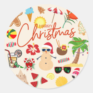 Tropical Christmas Classic Round Sticker