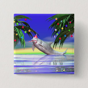 Tropical Christmas Dolphin 15 Cm Square Badge