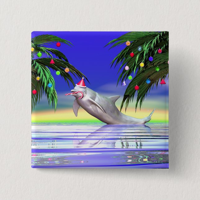 Tropical Christmas Dolphin 15 Cm Square Badge (Front)