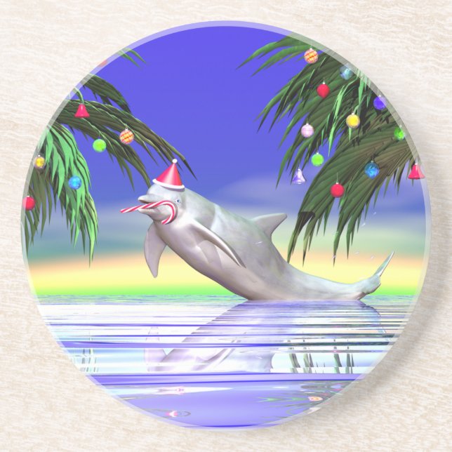 Tropical Christmas Dolphin Coaster (Front)